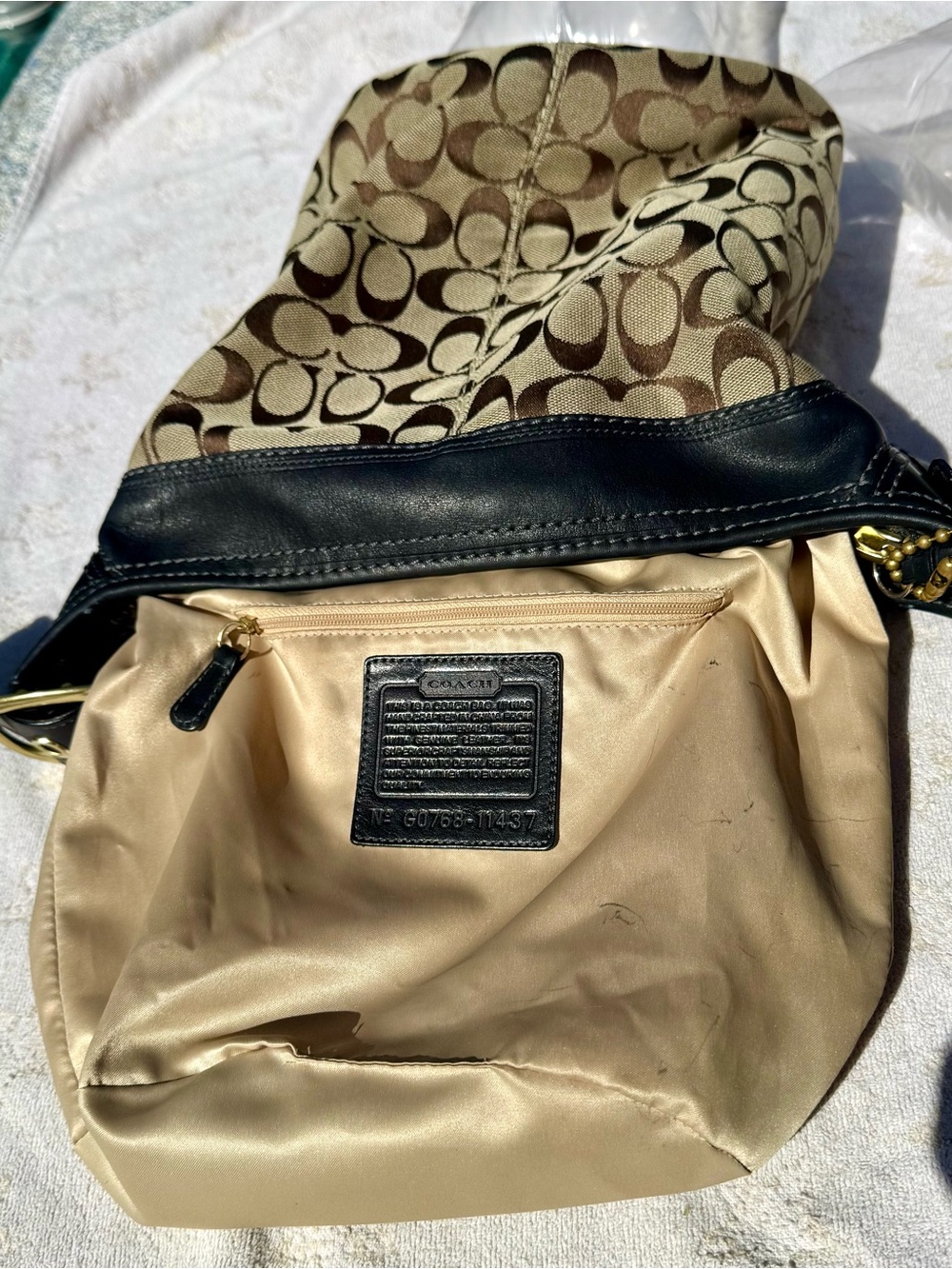 Coach Bleecker Bucket Signature Canvas Bag Black Leather Trim Convertible Y2K - Picture 14 of 16